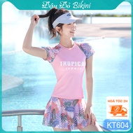 Women's 2-piece swimsuit with short-sleeved t-shirt shape & feminine shorts, youthful style, beautif