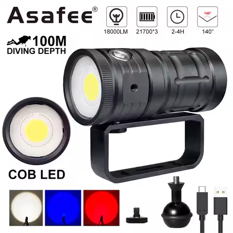 Asafee 100M 18000LM Underwater Search Lamp Flashlight Torch LED Diving Flashlight Scuba Video Torch 