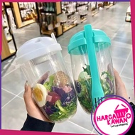 Salad Cup Tempat Salad Botol salad Dengan Garpu Cup Portable serbaguna Bahan Plastik 1L