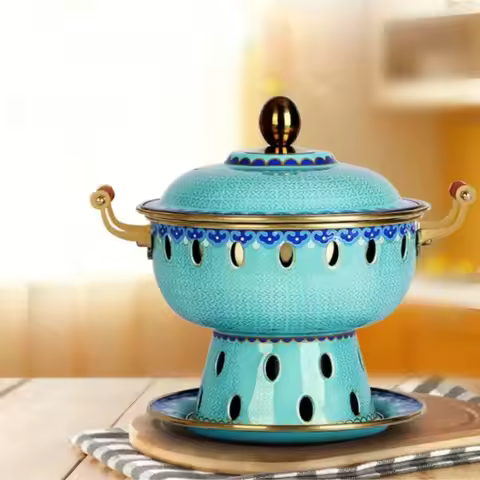 Chinese Cloisonn Copper Inner Pot Single Person Small Hotpot Enamel Hotpot Restaurant Commercial Use