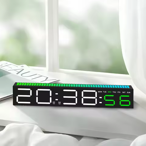 Digital LED Alarm Clock Colorful Music Rhythm Pickup Lighting Bar Home Decoration Table Clock Gift w