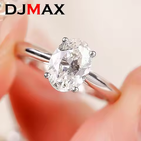 DJMAX 1-5ct Classic Luxury Round/Oval/Radiant Moissanite Ring for Woman Original 925 Sterling Silver