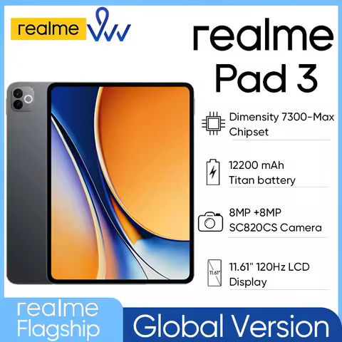 New Tablet realme Pad 3 256GB 11.61" 120Hz LCD Display Dimensity 7300-Max Chipset 12200mAh Battery 4