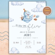 Dinosaur First Birthday Invitation, Editable Canva Template, Boy Dino Party Invite (Instant Download