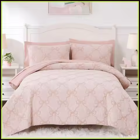 Full Size Comforter Set with Sheets - 7 Piece Jacquard Bedding, Pink Diamond Design (76"x86")