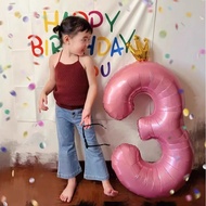 133cm Large Pink Crown Birthday Number Balloon Girl Baby Children 1 Year Old Decoration Hundred Days