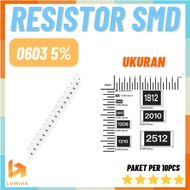 SMD Resistor Package 10 Pcs 1608 / 0603 5% 560K, 620K, 680K, 750K, 820K, 1M, 1M5, 2M, 2M2, 2M4