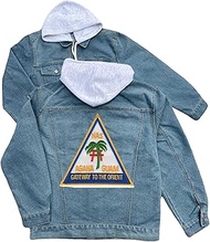 naval air station agana guam embroidered patch hood jean jacket Blue