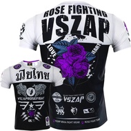 VSZAP Rose Boxing Training T-Shirt MMA Tee Kickboxing Muay Thai Fightwear Cotton Breathable Gym Runn