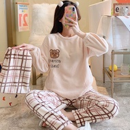 Winter Women Pajama Sets Flannel Warm 2021 Thicken Sleepwear Suit For Women Long Sleeve + Long Pants