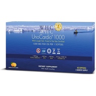 WHC, UnoCardio 1000 Fish Oil 60 softgels 1300 mg of Pure Triglyceride Fish Oil with Omega-3 (1180 mg