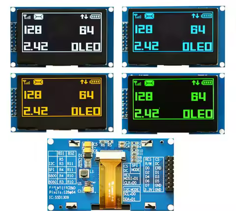 IPS 2.42 inch 16PIN SPI Yellow/Blue/White/Green OLED Screen Module SSD1309 Drive IC Parallel/I2C Int