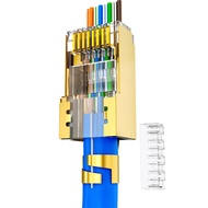 AMPCOM CAT7 Pass Through Connector CAT6A/7 50U Gold-plated Pass Thru Shielded STP 8P8C RJ45 Modular 