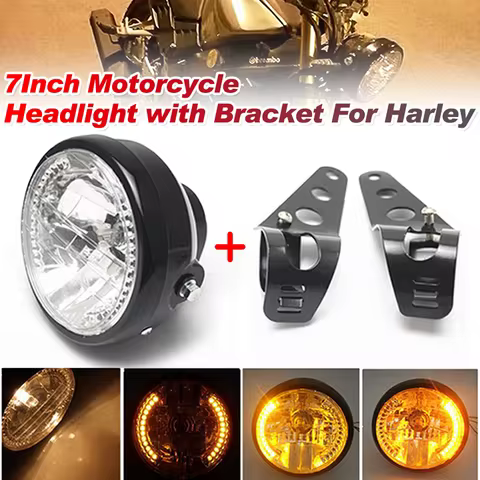 Cafe Racer Motorcycle Headlight 7Inch H4 Halogen Motorcycle Round Headlight with 9Wires High Brightn