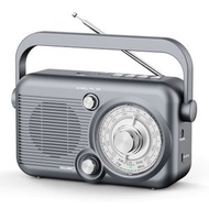 全城熱賣 - 便攜式 AM FM 收音機，帶藍牙 5.0、2 D 電池操作收音機、SD 卡/USB 連接埠、揚聲器、耳機插孔，適用於家庭、戶外