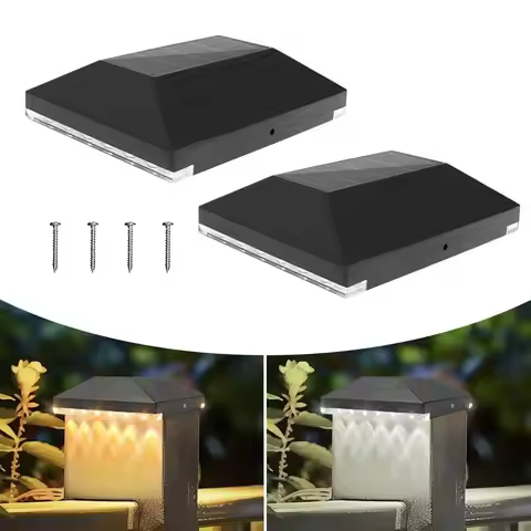 2 Pack Solar Post Cap Lights Outdoor Fence Post Deck Cap Lamp Solar Powered Deck Lights for 3.5x3.5 