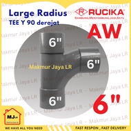 LARGE Radius Tee 6" 6 inch AW THICK RUCIKA TY 90 Degree, Tee Y Branch 90 degrees 6 x 6 inch PVC T wa