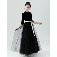 Girl Velvet Dress Violin Performance Dress Piano Performance Dress Little Girl Host Flower Girl Wedd