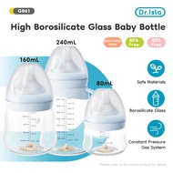DR. ISLA GB61 HIGH BOROSILICATE GLASS BABY BOTTLE 80ML 160ML 240ML BABY GLASS MILK BOTTLE ANTI-BLOAT