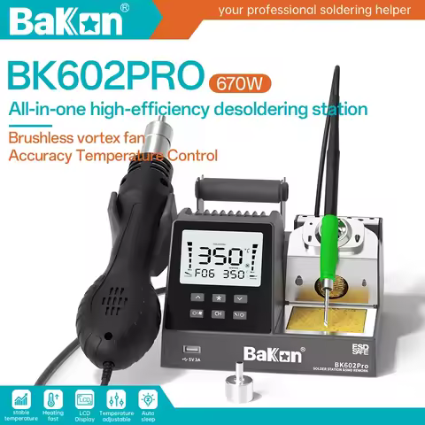 Bakon BK602 PRO 2-in-1 Soldering Station Hot Air Rework Station Adaptive C115/C210/C245 Heating Core
