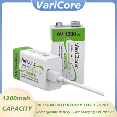 VariCore 1200mAh 9V li-ion Battery 6F22 9V Rechargeable Battery USB For Microphone Multimeter RC Toy