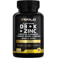 Vitamin D, K2, K1, Zinc, Quercetin, Elderberry, Turmeric, Ginger & Echinacea Whole Food  8 in 1- D3 