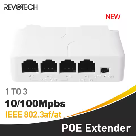 REVOTECH 3 Port PoE Extender, 10/100 Mbps PoE Repeater 100/250 Meter Extend, IEEE802.3af/at 3 PoE Ou