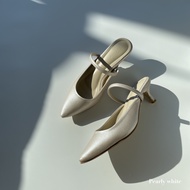 RITA : รองเท้าส้น 2" หัวแหลม สายคาดกลางประดับคริสตัล สายถอดได้ (Lucille Studio)