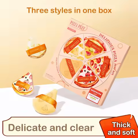 5PCS GECOMO Pizza Shaped Powder Puff Box Set Wet And Dry Dual-use Soft Thick Skin-friendly Makeup Sp
