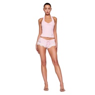 I.AM.GIA Rhinestone logo Halterneck Halter Top Lace Trim Shorts Set CELESTE