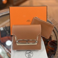 BRAND NEW HERMES MINI ROULIS SLIM WALLET GOLD EVERCOLOR 金棕色銀扣 STAMP Z #愛馬仕