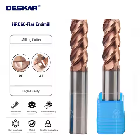 DESKAR 100% Original HRC60 2F 4F 4x50L 5x50L 6x75L 8x100L 10x75L 12x75L 14x100L 16x100L Alloy Flat E