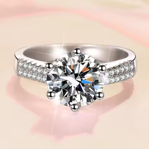 Moissanite 3 Carat PT950 Platinum Six-Prong Crown Women's Ring - Clear moissanite, valuable platinum