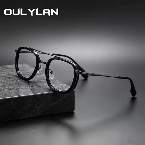 Oulylan Fashion Double Beams Spectacles Women Solid Color Casual Eyewear Frames TR90 Metal Glasses F
