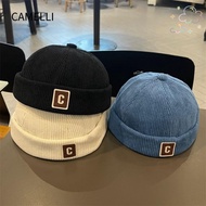 CAMELLI Brimless Hat, Corduroy C Letter Kids Docker Cap, Vintage Solid Color Adjustable Design Warm 