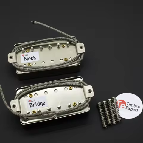 TimbreExpert Humbucker Pickup Set Alnico 5 (Neck 7.6K+Bridge 8.8K) Nickel Silver Cover 4-Conductor W