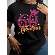 Women'S 60th Birthday T-Shirt- Black Glitter "60 Years of Wonder" Design with Sparkling Stars& Crown