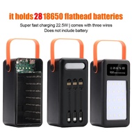 28x18650 Battery Case Dual USB Type C Charge Power Bank Case 22.5W PD QC4.0 with LED Flashlight Func