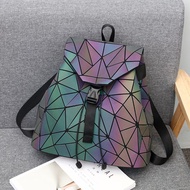 Backpack Women 2023 Fashion Issey Miyake Collision Style Geometric Diamond Laser Luminous Color-changing Travel Backpack School Bag
