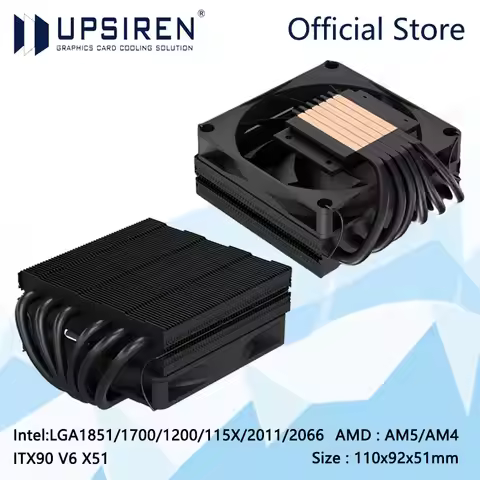 UPSIREN ITX90 V6 X51 Air cooling radiator,6 heat pipes/Undermount fan/Suitable for mini ITX cases/Su