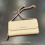 小CK charles &amp; keith 側背長夾 編織鍊條皮夾-黃杏色18*9CM