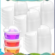 100 Sets 1.5 Oz Clear Heart Shaped Jello Cups with Lids, Small Condiment Containers, Dipping Sauce C