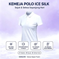 Baju Polo Wanita Ice Silk · 85% Nylon + 15% Spandex · Bernafas · Regangan 4 Hala · Anti-Kedut · Saiz