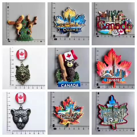 Canada Souvenir Fridge Magnet Keychain Maple Moose Bear Wolf Leopard Ottawa Toronto Banff Travel Mag