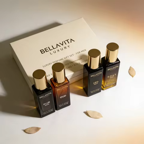 Bellavita Luxury Men's 4-Piece Perfume Gift Set - Oud, Woody & Fruity Fragrance Collection, Perfect 