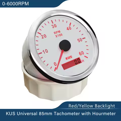 KUS 85mm Tachometer RPM Gauge Meter with Hour Meter 0-3000 RPM 0-4000RPM 0-6000 RPM 0-8000 RPM 12V/2