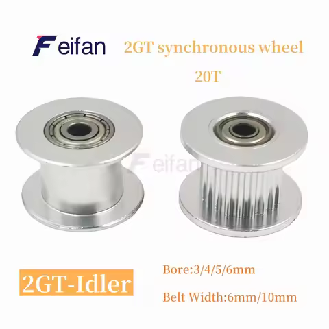 3D Printer Parts GT2 2GT Timing Pulley idler pulley Silver 20 Teeth AF Type Bore 3/4/5/6mm For width