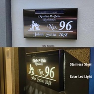 (Fully Customized) Solar LED + Stainless Steel House number Plate