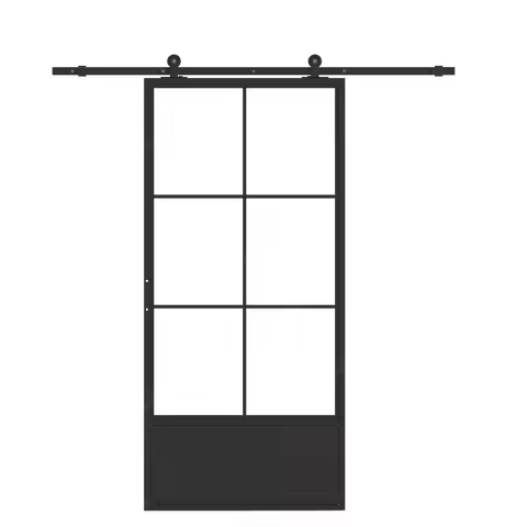 HODOR SG02 Iron Frame French Doors with Sliding Barn Glass Panel