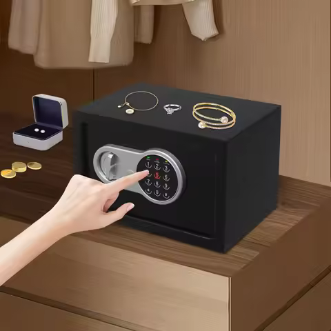 Q235B Steel Safe Box,Black Tabletop/Wall-mounted Safe Box with Keys,31*20*20cm Safe Box for Money/Ca
